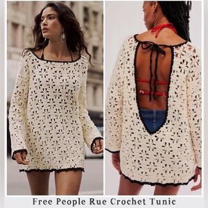 Free People Rue Ivory Crochet Tunic with Black Accents